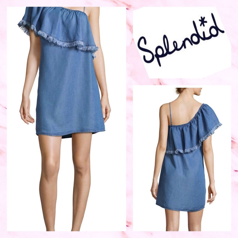 🆕💖 CLEARANCE Ruffled Fringed Denim One Shoulder Dress